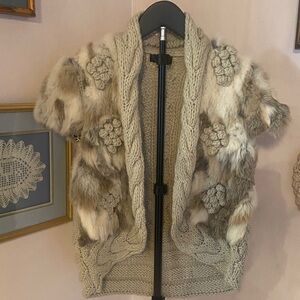 Love Token Fur and Knit Vest in Beige and Brown